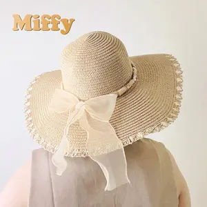 Miffy - Topi Pantai Visor Wanita Topi Jerami Aksen Pita Tile Summer Hat Fashion