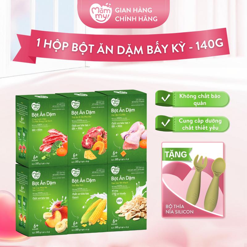 [LS] Hộp Bột Ăn Dặm MĂMMY Đầy Đủ Vị Cho Bé (Bắp Non, Yến Mạch, Trái Cây Mùa Hè, Gà Hầm Cà Rốt, Thịt Bò Bí Đỏ Phô Mai, Cháo Sườn Heo Cà Rốt Bông Cải Xanh), Hộp 7 Gói x 20g [TNS]