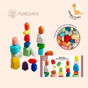 PureDays Colourful Wooden Stacking Stones 36 pcs | Educational Toy for Young Children