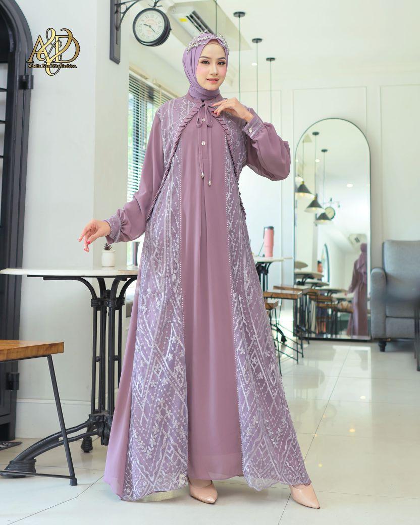 JASMINE DRESS GAMIS BURKAT SULTAN MAHOGANY BURGANDY GAMIS PESTA MEWAH ELEGAN