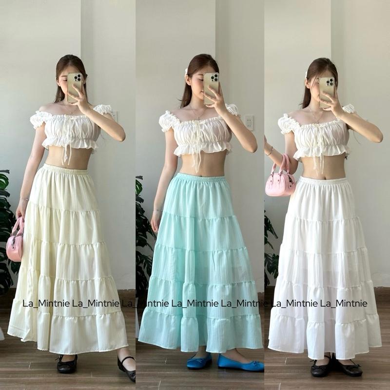 Chân váy hoạ tiết sọc 5 tầng lưng thun nữ (ảnh thật shop chụp)
