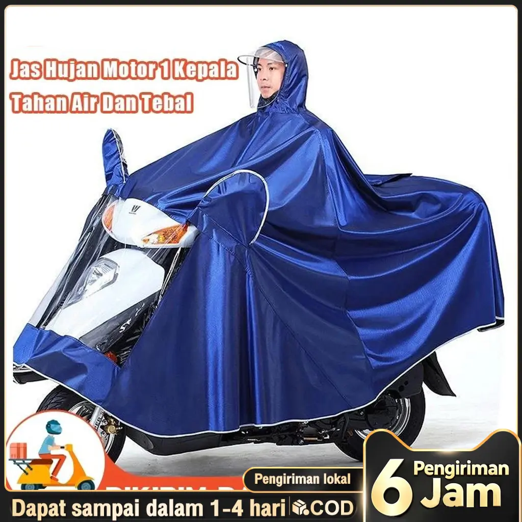 Jas Hujan Motor Ponco Pria dan Wanita / jas hujan ponco single/Mantel Hujan Ponco Premium Unik Full Body + Penutup Muka
