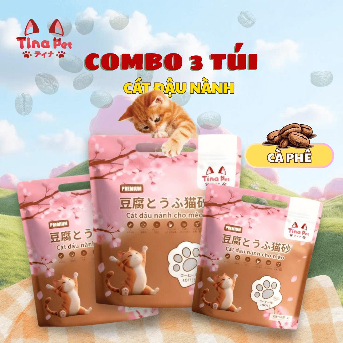 COMBO 3 Cát đậu nành cao cấp TINA PET 6L- 2kg | Mùi cà phê, hữu cơ tự nhiên