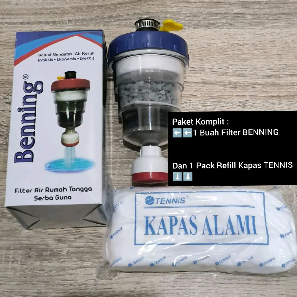 BENNING - Paket Komplit 1 Filter dan 1 Pack Refill Kapas Water Filter Saringan Penyaring Air 3 Tahap Penyaringan