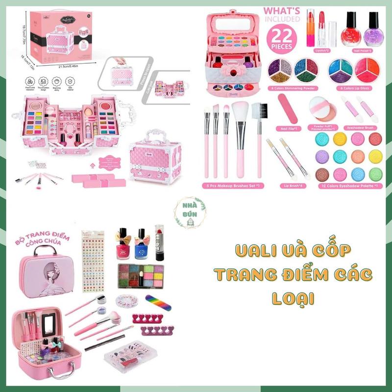 Đồ Chơi Cốp Trang Điểm, Vali Trang Điểm Thật Có Hơ Móng Tay Đồ Làm Nail Rửa Bằng Nước Cho Bé Toy A54 A55 C73 M19 (TẶNG 2V PIN AA HƠ MÓNG)