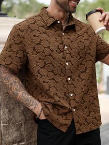 【 Talla grande 】 Camisa de manga corta con estampado de rosas vintage para hombre, Top frontal con botones con cuello suave y cómodo informal de ajuste regular para uso diario, ropa de hombre para todas las estaciones