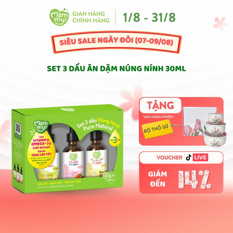 Set 3 Dầu Ăn Dặm MĂMMY Cho Bé (Cá Hồi, Hạt Lanh, Olive, Óc Chó, Gấc, Bơ) Bổ Sung DHA, Omega Giúp Cho Bé Từ 6 Tháng Phát Triển Trí Não, Chai 30ml [BTS]