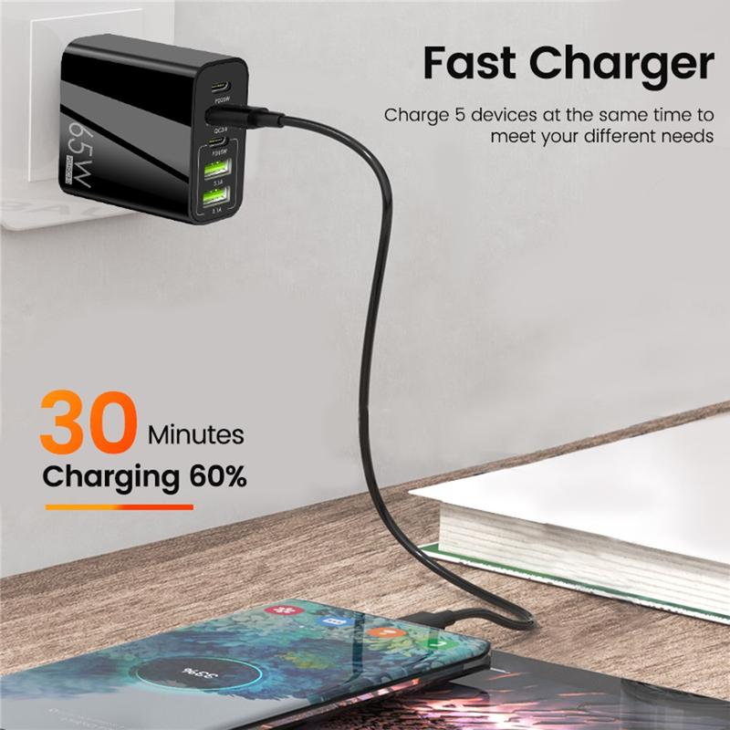 Product Introduction of HALO Home UK 5 Ports PD 65 W Charger with Quick Charge 3.0, Automatic Device & Turbo Protection, Fast Charging Multi-Port Adapter for Mobile Phones 55