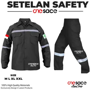Setelan Wearpack Safety/1 Set Kemeja Atasan dan Celana Safety/Seragam Proyek SETELAN Baju Kerja Panjang Hitam Biru Navy Merah Hijau