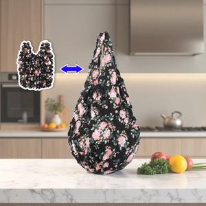 超軽量折りたたみ式トートバッグ 1個入り - フローラル柄の再利用可能ポリエステルショッピングバッグ、日常使いや食料品ショッピングに最適、クリスマスギフトにもおすすめ