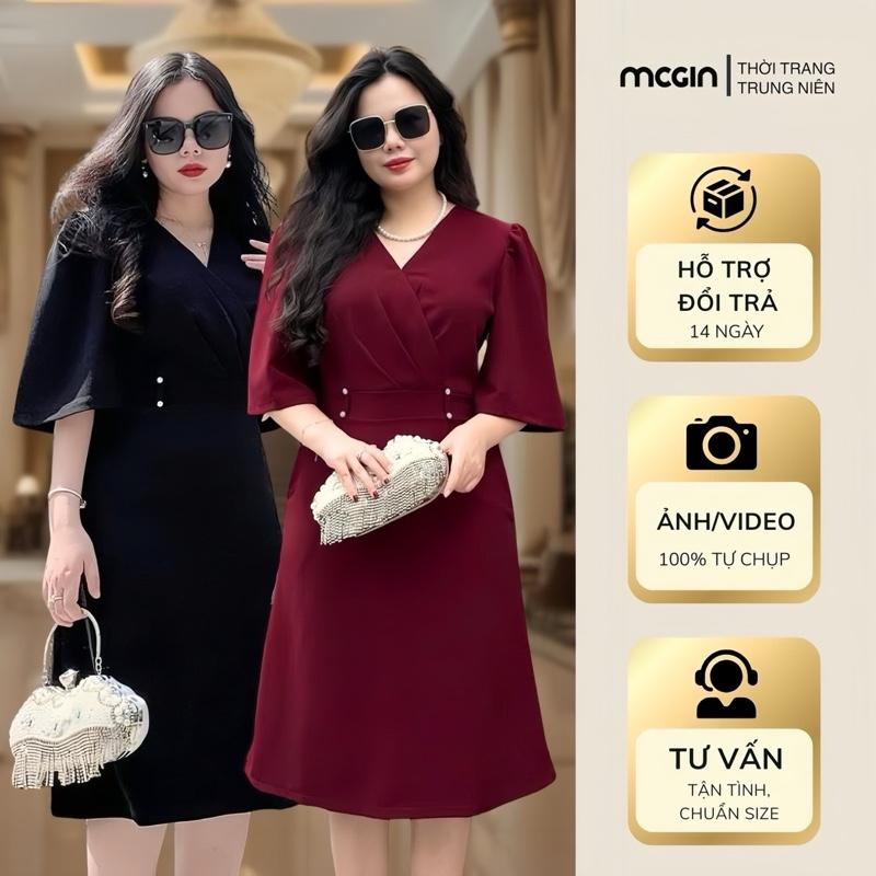 [DAM-CG04] Đầm thiết kế Bigsize MCGIN Ads tặng mẹ, đầm cổ chéo nhún, kiểu dáng thanh lịch và sang trọng, đầm dự tiệc CG04 Nữ Voi
