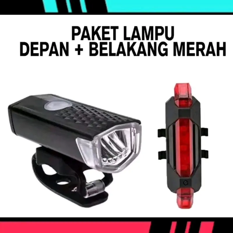 Satu Set Lampu Sepeda Depan Dan Belakang 2in1 Rechargeable 4