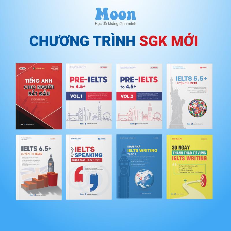  Sách ielts cho người mới bắt đầu từ 0 - 6.5+ sách tiếng anh luyện thi Ielts moonbook 