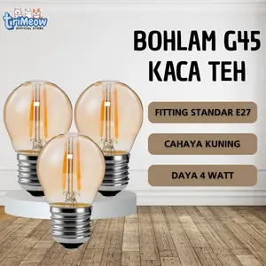 Lampu LED Filamen G45 4 Watt Bohlam Kaca Teh E27 Warm White 2700K-3000K Bulat Mini Dekorasi Interior Mewah & Artistik
