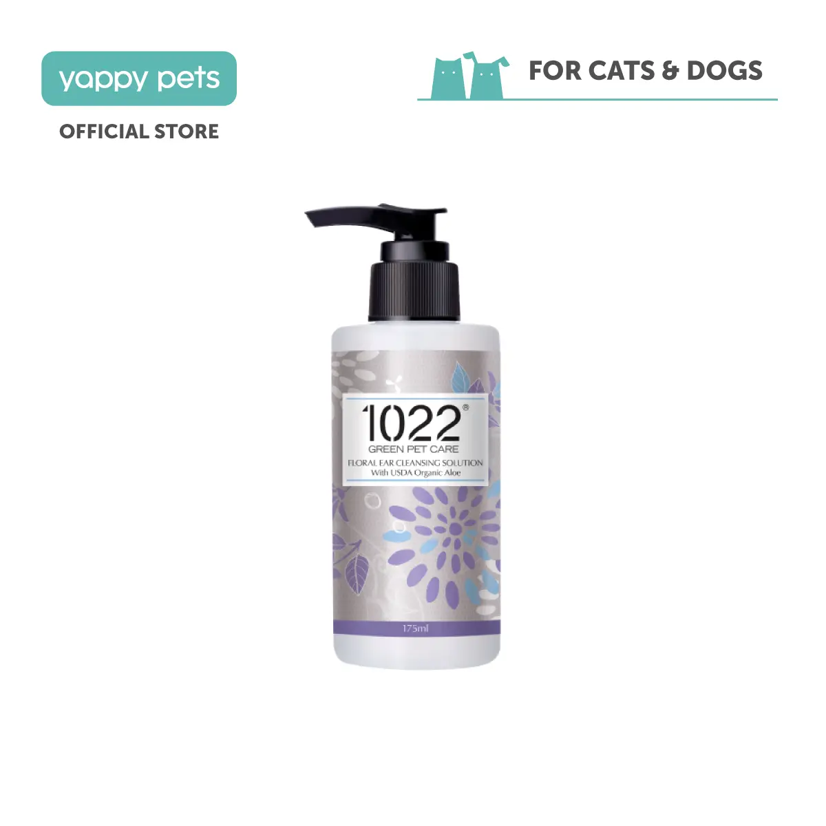 1022 Green Pet Care Floral Ear Cleansing Solution with USDA Organic Aloe 175ml | Suitable for dogs and cats