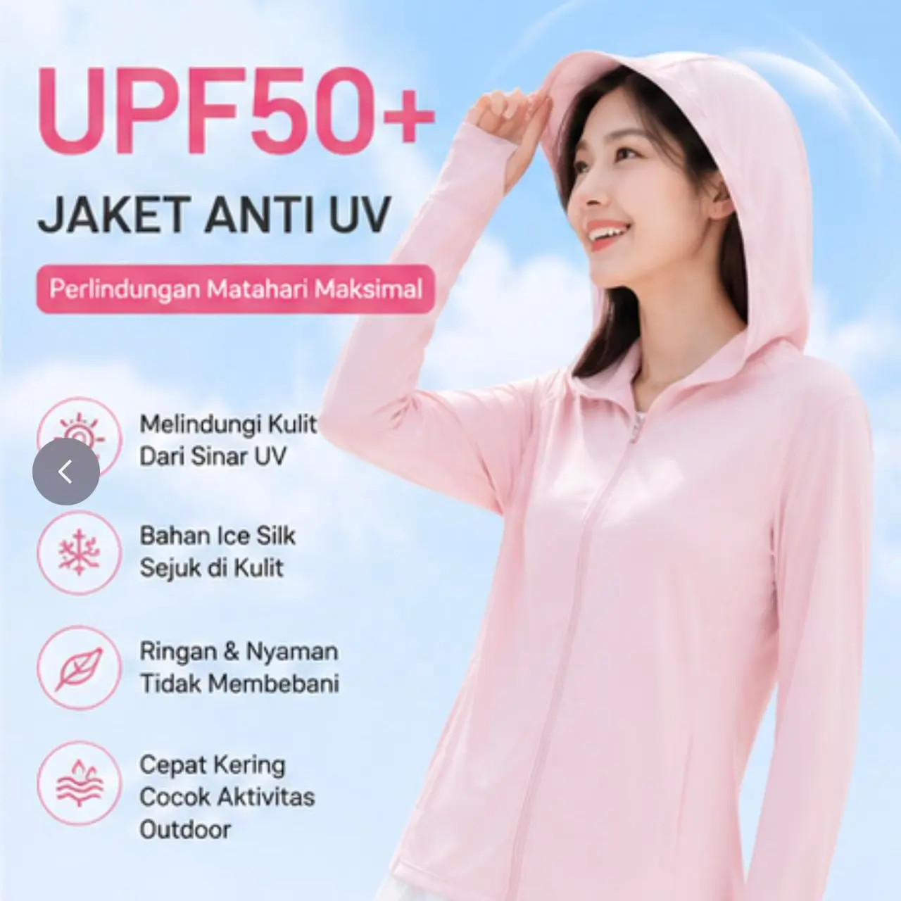 Jaket Anti UV Baju Olahraga Wanita Airy Jaket Pelindung Matahari Wanita UPF50+/Jaket Anti UV Jaket Pelindung Matahari Wanita Baju Olahraga Airy Jaket UPF50+