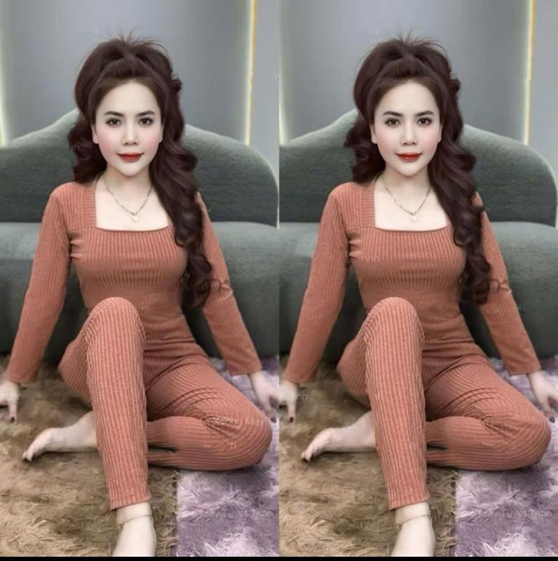   CỔ VUÔNG - TAY DÀI - QUẦN ÔM Đồ bộ Cổ vuông tay dài - Quần ôm chất thun lạnh gân đũa đồ bộ ủ kem đồ bộ ngủ,chống nắng 