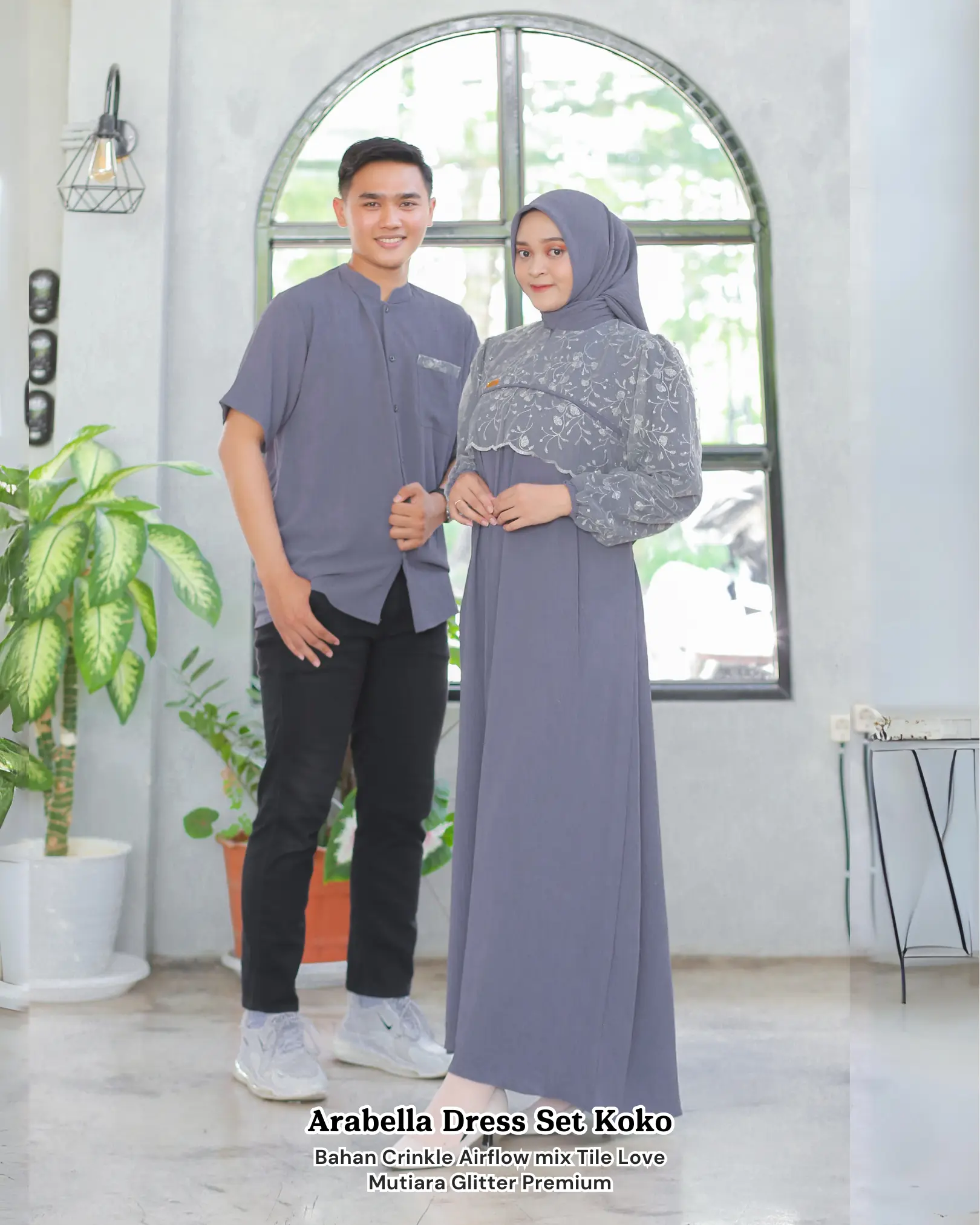 Shalia Hijab | ARABELLA Dress Brokat Set FREE KOKO | Gamis Polos Couple Syari Mewah Pesta Lebaran Crinkle Tille Mutiara Kondangan Muslim Sarimbit Pasangan Baju Simple
