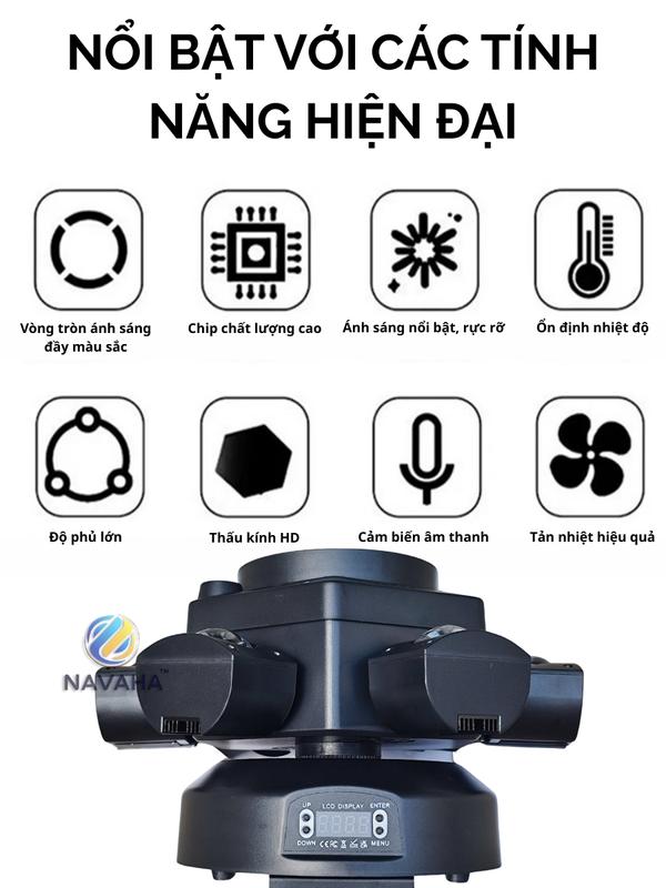 Đèn sân khấu moving 6 cánh 16 mắt viền led có 10 mắt led 4 mắt chớp 2 mắt laser 200W NAVAHA cảm biến âm thanh chớp theo nhạc phòng hát 8
