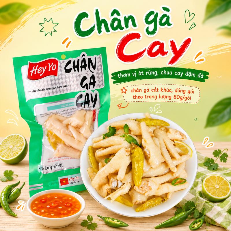 HEY YO Combo Chân Gà Cay Ăn Liền 80g - Chân Gà Ngâm Ớt Vị Cay Nồng, Dai Giòn Sần Sật, Chân Gà Cắt Nhỏ Ăn Liền, Đồ Ăn Vặt Vị Cay