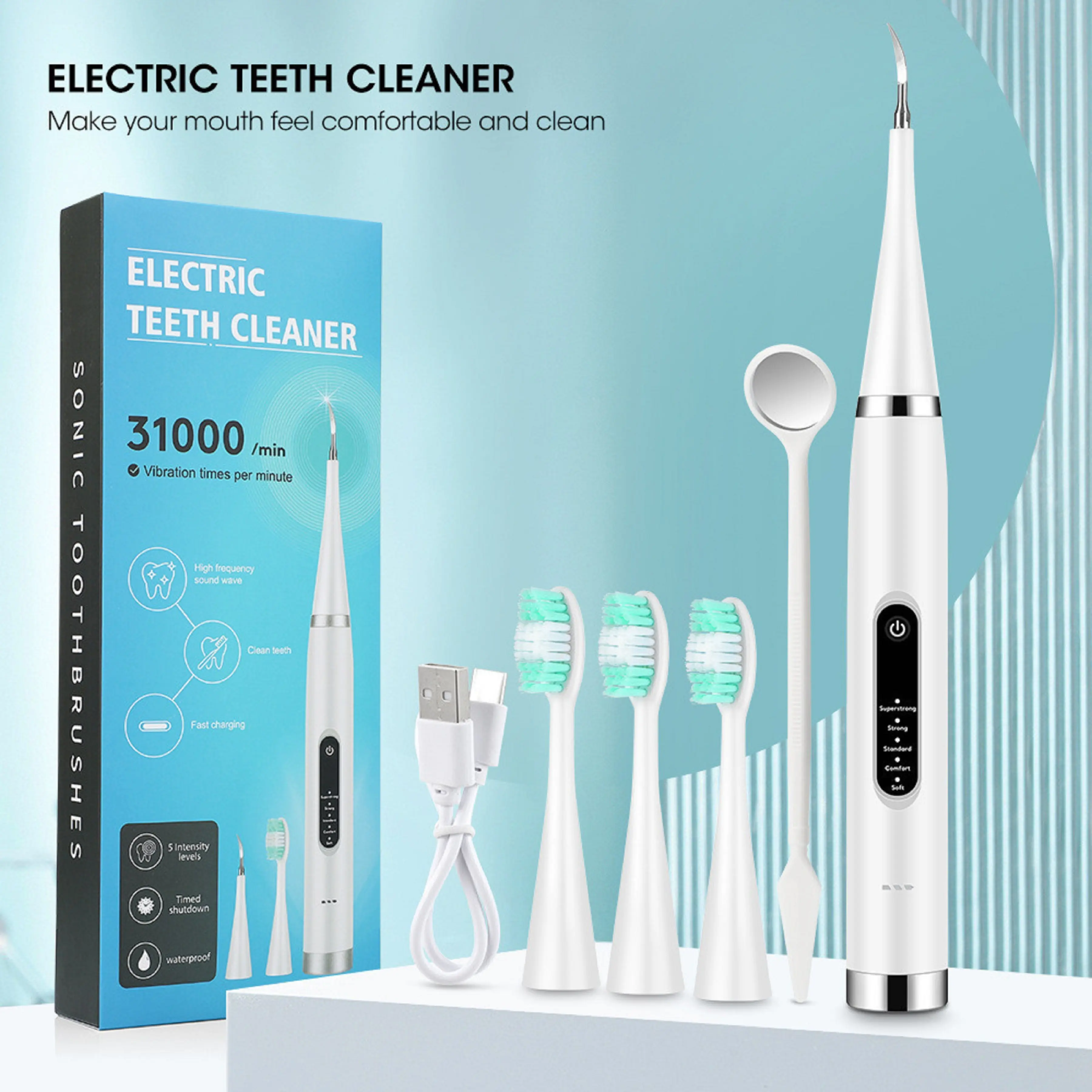 Teeth Cleaner Tartar Ultrasonic Tooth Cleaner Teeth Whitening Dental Scaler Tartar Remover Usb Electric Tooth Brush Electri Ultrasonic Sonic Dental Scaler Electric Vibration Toothbrush Teeth Clean Oral Cavity Care