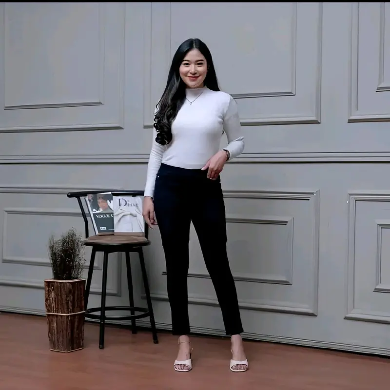 Celana  wanita pinggang karet -  wanita -  pinggang karet kekinian legging  Panjang Skinny Soft Stretch  slimfit 3