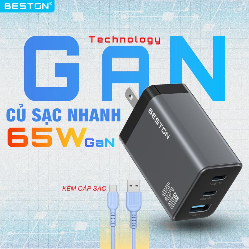 Củ Sạc 65W công nghệ GaN , tích hợp 3 Cổng Sạc , Đồng Thời Cho Laptop Điện Thoại Máy Tính Bảng, bảo hành 12 tháng