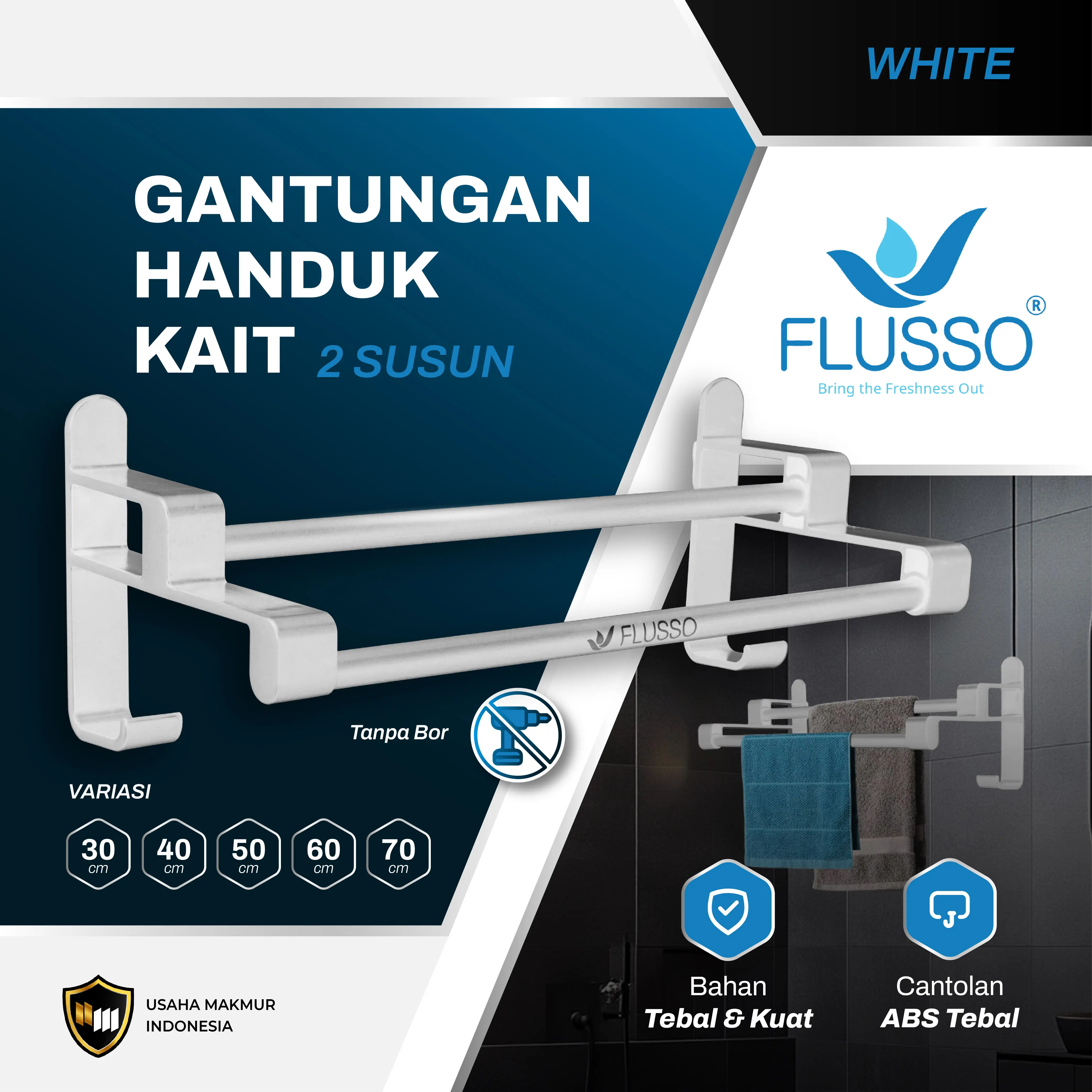 Flusso Gantungan Handuk dan Baju 2 Susun Tempel Dinding Bahan Stainless Minimalis | 2379