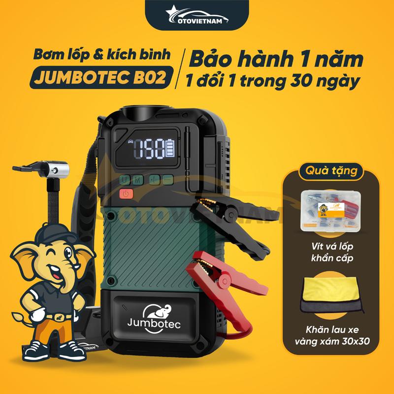 Kích Bình & Bơm Lốp Ô Tô, Xe Máy 4in1 Jumbotec B02 - Dung Lượng Pin 8.000mAh, Bảo Hành 12 Tháng