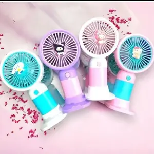 Kipas Mini Portable Baterai Isi Ulang USB Cinnamoroll Melody Kuromi Hello Kitty Hadiah Lucu untuk Wanita ABS One-Button Operation Rechargeable Battery Handheld & Hang Two Ways