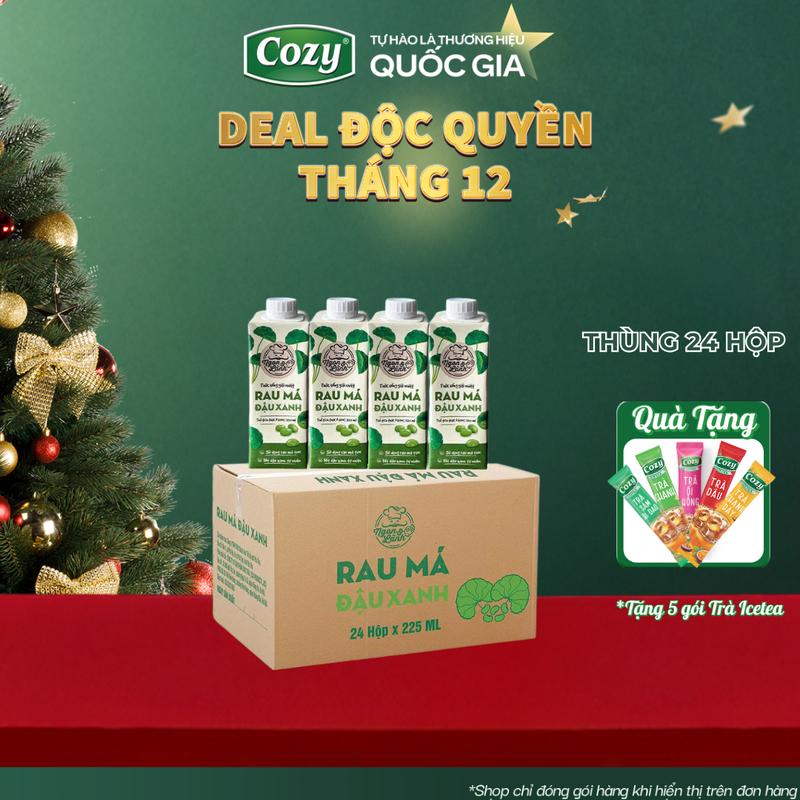   THÙNG 24 HỘP  Rau Má Đậu Xanh Ngon&Lành Cozy Tea 225ml - Hương Vị Tươi Mát Nước Trà Chè 