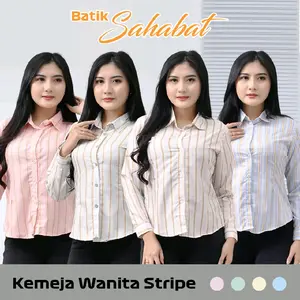 Kemeja Money Girl Boss Fitted Shirt | Kemeja kerja wanita fit garis stripe karet Lembut