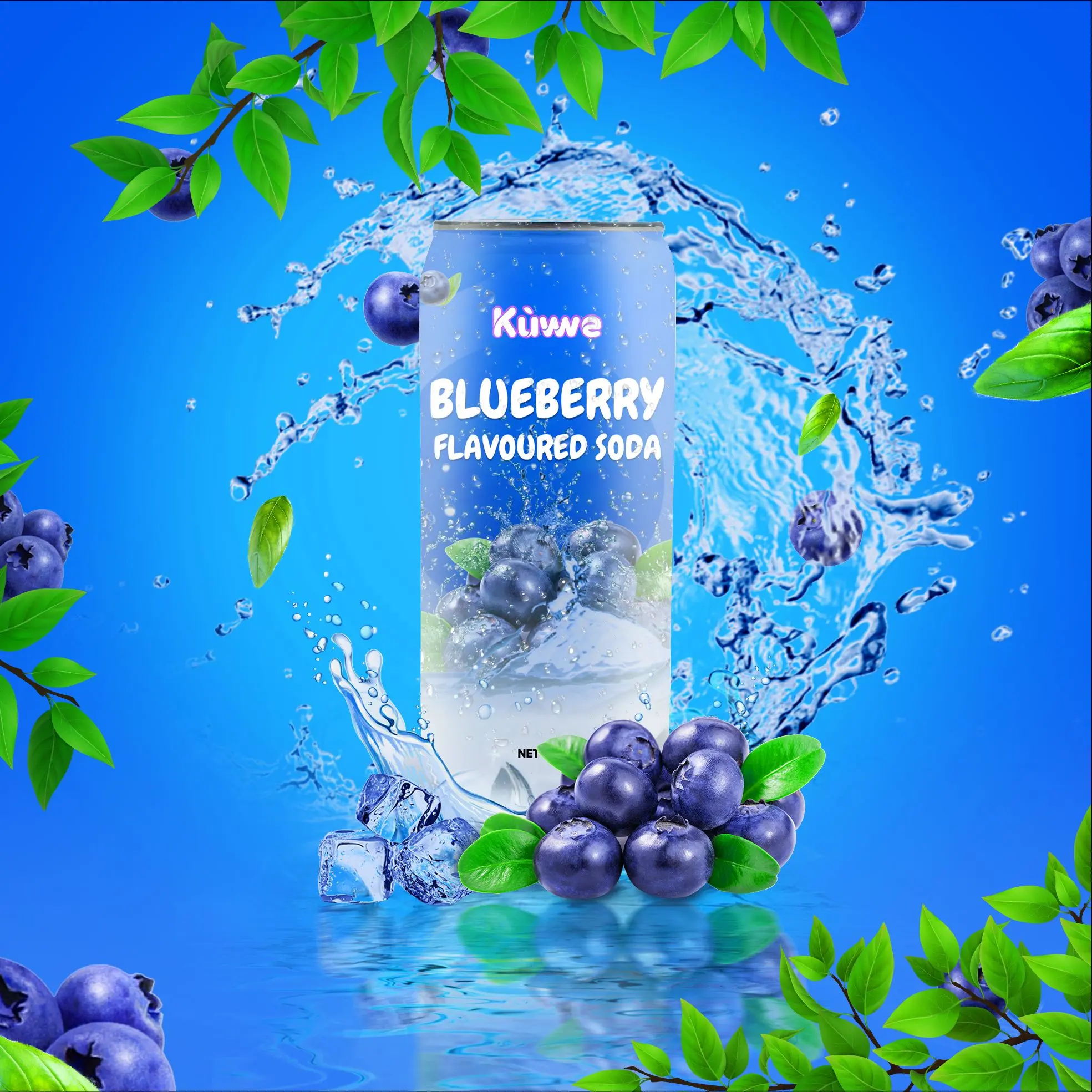 (Healthier Choice) Kuwwe Blueberry Flavoured Carbonated Sparkling Soda 24 Cans x 350 ML