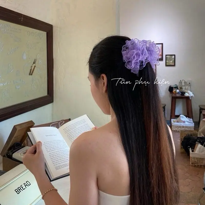 (Kẹp dọc 11-13cm) Kẹp tóc hoa ren bồng bềnh xinh xắn, màu pastel ngọt ngào, đáng yêu - Hàng thiết kế của Tũn 7