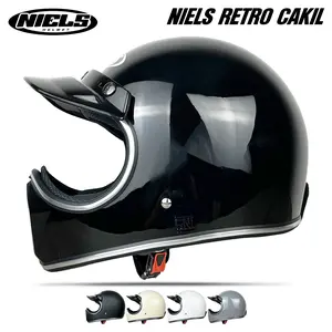 HELM NIELS Cakil Helm Full Face Retro List Chrome Free Pet SNI