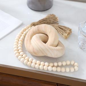 Set de 2 piezas de Mesa de Centro Redonda con Decoración de Nudo de Madera y Guirnalda de Cuentas de Madera, Decoraciones Boho, Guirnalda de 92 cm para Sala de Estar, Decoración de Mesa de Comedor Estilo Granja.
