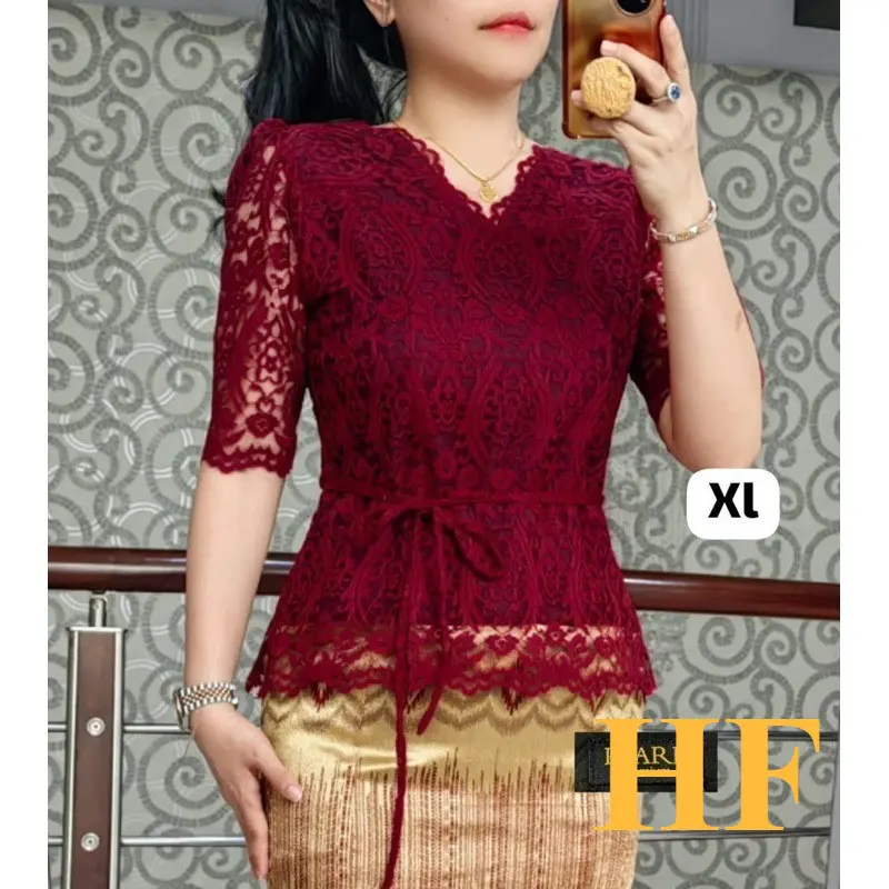 HF BLUS RENDA VIRAL LEHER V/ATASAN WANITA KEBAYA PREMIUM Setelan Seragam blouse brokat