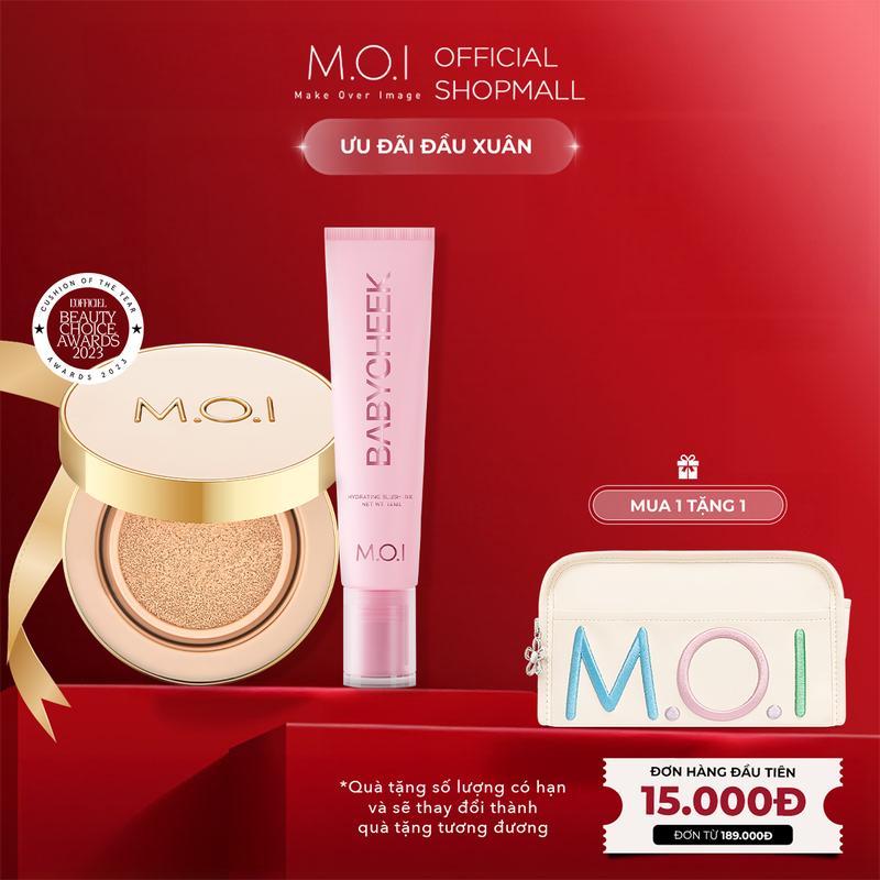  Bộ đôi MOI phấn nước kiềm dầu che khuyết điểm Premium Baby Cushion và má hồng sữa ửng hồng tự nhiên Baby Cheek Blush Ink 