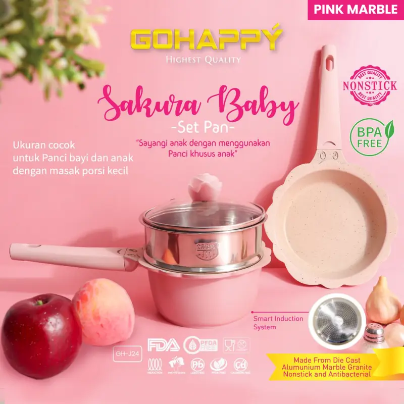 PANCI SET MAYBA BABY PAN 4 pcs Perlengkapan bayi Kids | Peralatan Wajan masak anak diatas bolde | Cream Frying Milk pan steamer lavender merah Pink Black 5