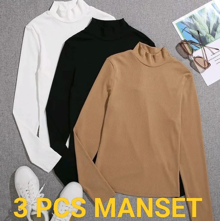 3 PCS MANSET WANITA KRAH TINGGI BAHAN KAOS/MANSET KT/LENGAN PANJANG/ADEM/TEBEL/ELASTIS/LEMBUT/NYAMAN DI PAKE