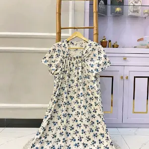 Daster Kerut Dada Fuji Motif BONITA Daster Wanita Panjang Selutut Daster Tidur Busui Bumil Katun Lengan Lonceng Dress Rayon Motif hits Handsock