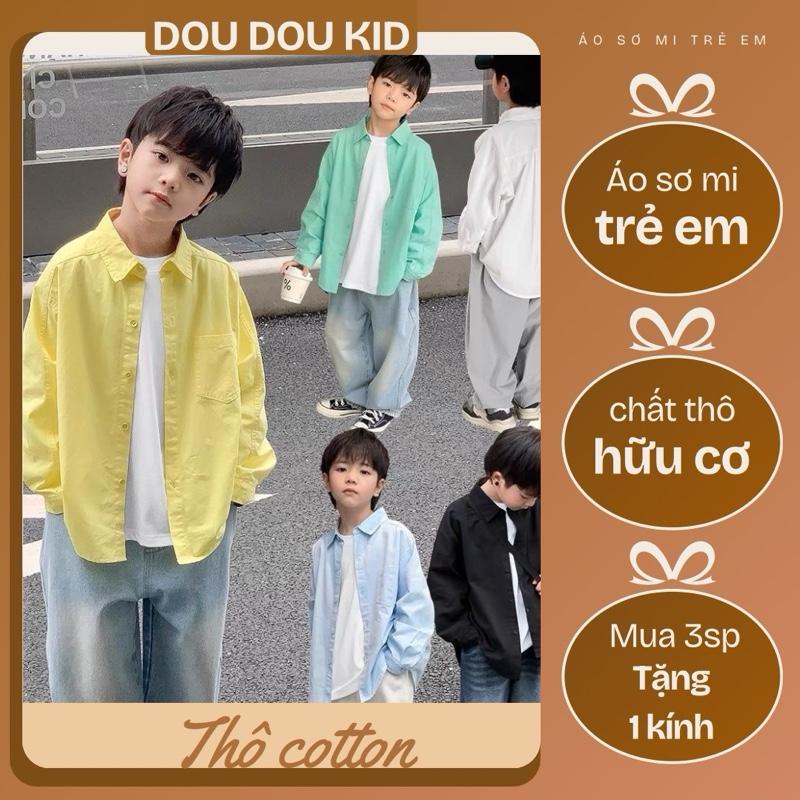 [DOU DOU KID] SM08 Sơ Mi Trẻ Em 11-46kg,Chất Thô Cotton Mềm Mát Cho Bé Đi Học
