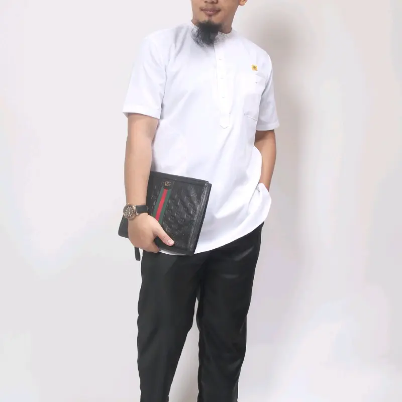 al amwa baju koko kurta putih pria muslim dewasa lengan pendek oblong katun thomson nyaman 3