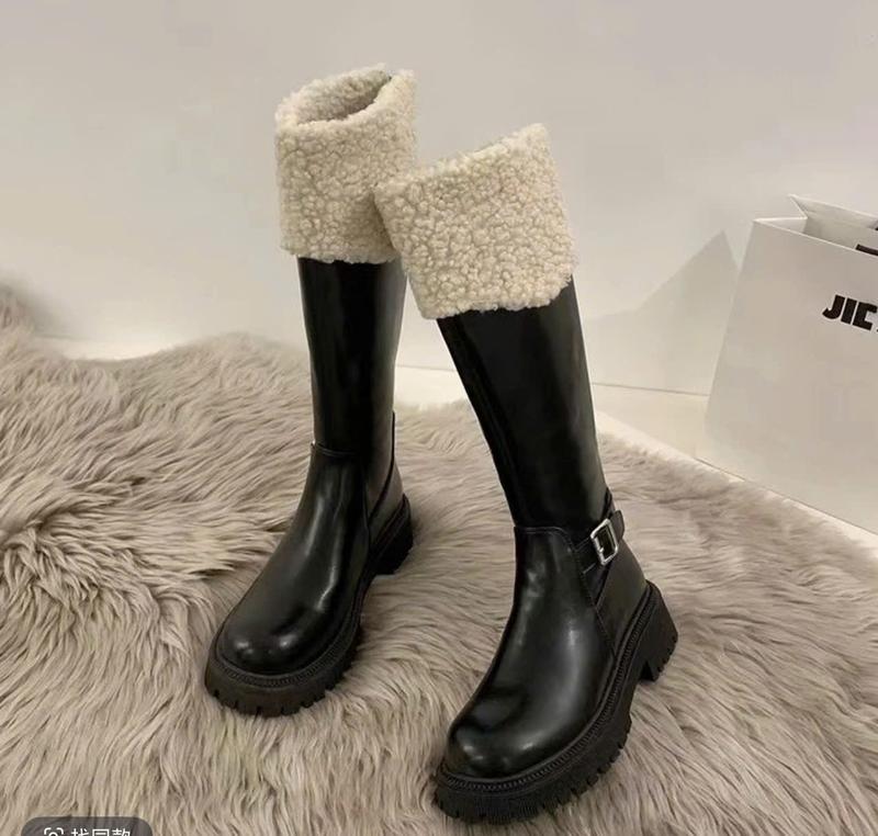  Bốt đùi cao cổ lông tuyết size 35-43 WOMENSTORY giày boots nữ da PU mềm khóa sau boot mũi tròn đế bằng 5 cm boost thời trang mùa đông 2507 bốt  nữ 