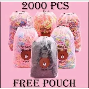 200pcs Karet Jepang Warna-warni// Karet Rambut Ikat Jepang Free Pouch