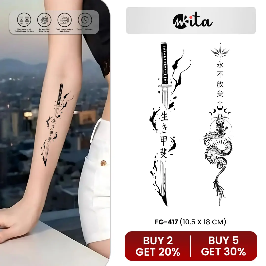 Tato Semi Permanen Naga Samurai Japanese Tattoo Temporer Fruit Ink Dragon Koi Premium