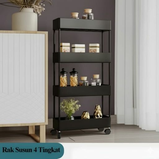 Modern Black 4-Layer Utility Cart - Space-Saving Rolling Organizer for Kitchen/Home A22 Hitam A14 Modern Black 4-Layer Utility Cart - Space-Saving Rolling Organizer for Kitchen/Home A22 Hitam A14