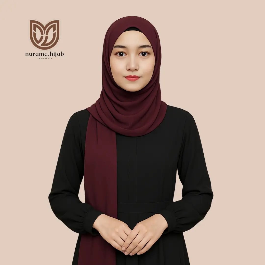 Nurama-Hijab Pashmina Ceruty Babydoll 200cm x 75cm  Jumbo Syari Jahit Tepi