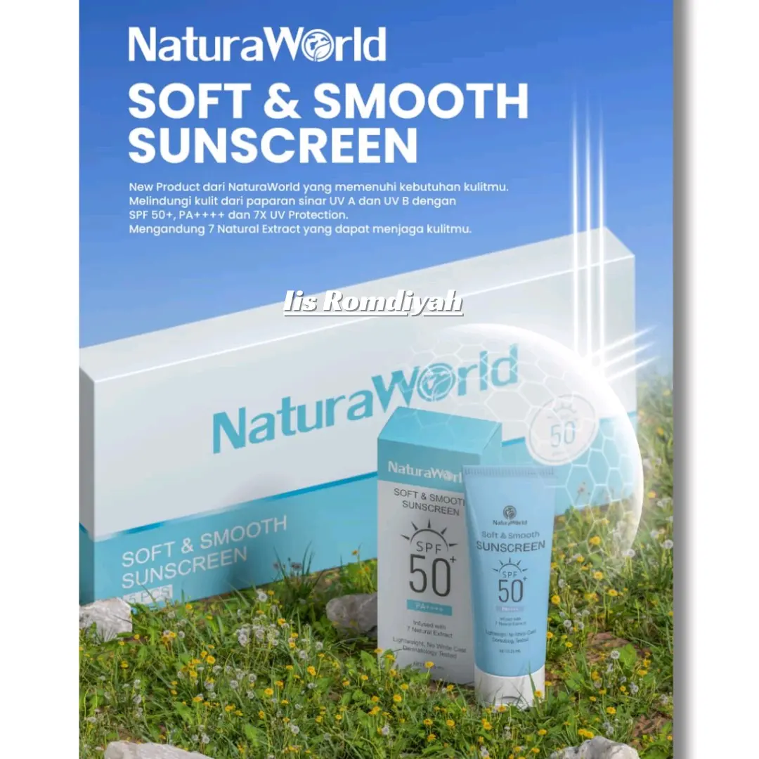 NaturaWorld Soft & Smooth Sunscreen dengan Formula Inovatif SPF 50+ PA++++ - Extract, Facial Sunblock Wajah Mencerahkan