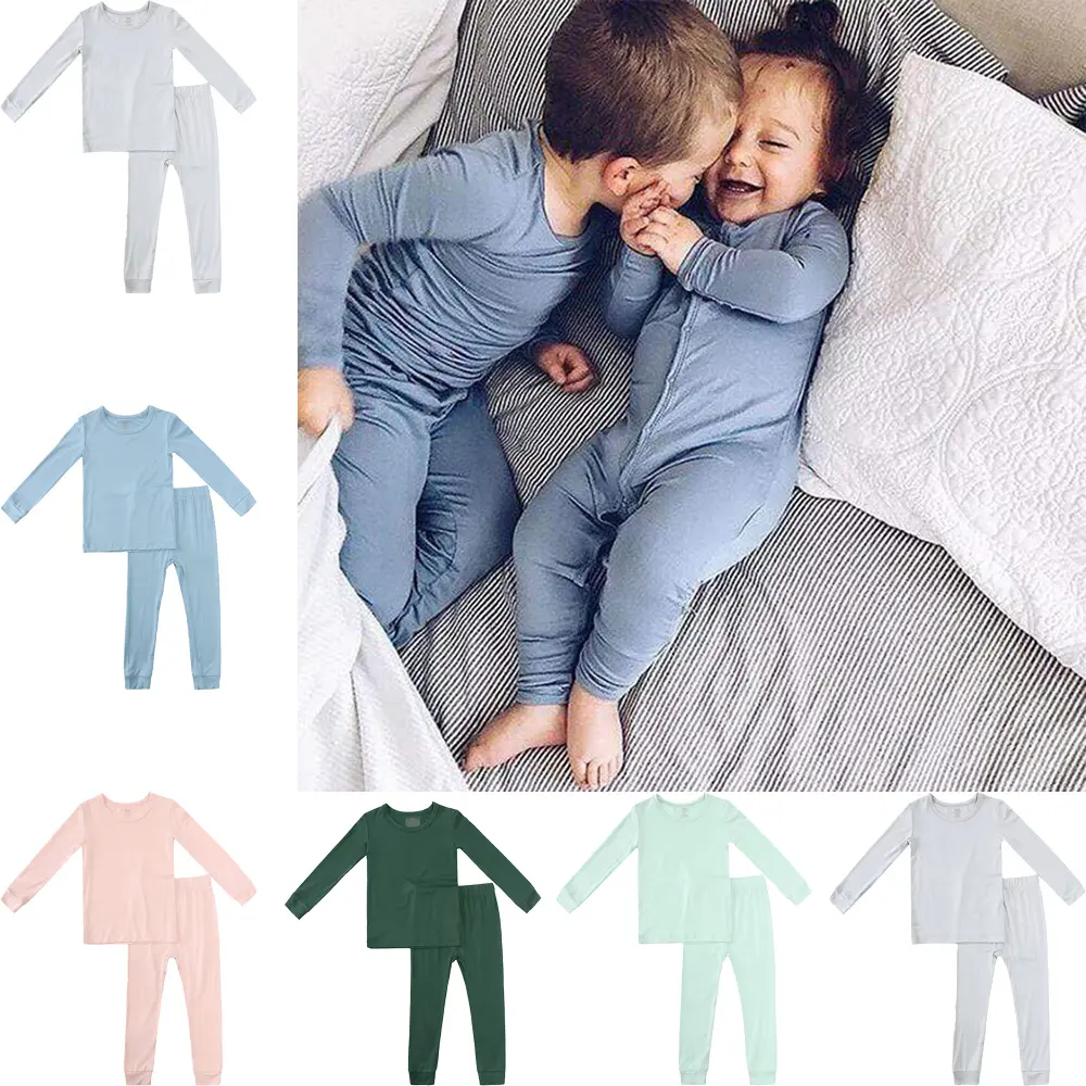 Kids Tales Spring Bamboo Fiber Baby Children's Pajamas Sets Suit For Girls Solid Long Sleeve Top+Pants Boys Sleepwear Outfits